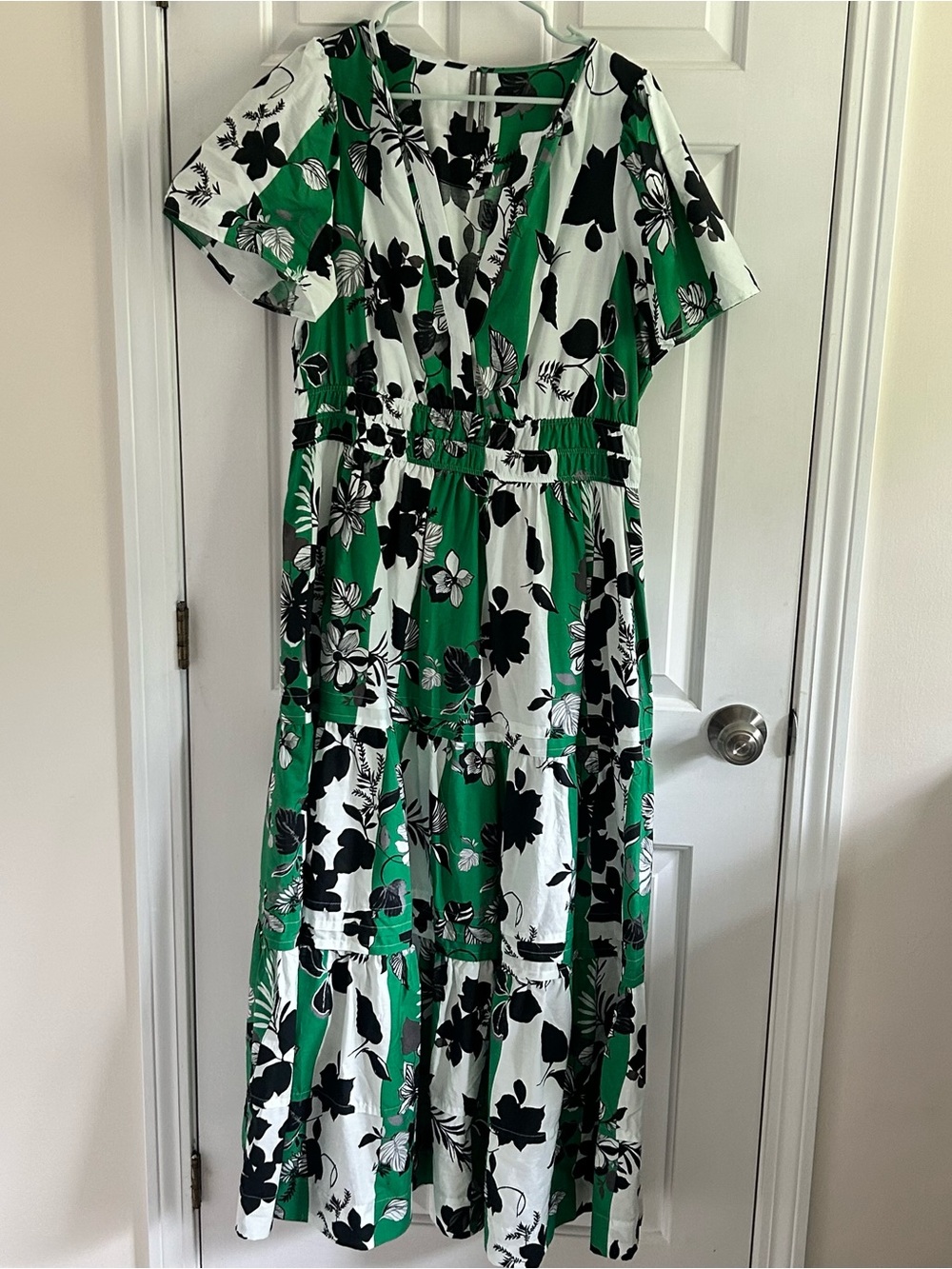 Anthropologie Green, White & Black Floral Maxi Dress